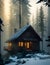 Ai generated a secluded cabin surrounded by snow-covered trees in a winter forest