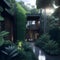 Ai generated a secluded house nestled in the midst of a vibrant green forest