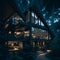 Ai generated a secluded house surrounded by trees under a starry night sky