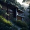 Ai generated a secluded house surrounded by verdant trees in a forest