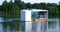 Ai generated serene floating house surrounded by scenic lake views