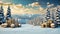 AI Generated Snow-covered Christmas Landscape with Golden Gifts