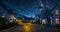 Ai generated starry night sky over a quiet city street