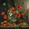 AI generated Still life with red poppies in vase on dark background