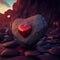 ai generated stock image of a reflective red heart on a rock heart, generative ai