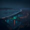 Ai generated a stunningly illuminated bridge at night, seen from a bird\\\'s eye view