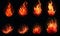 Ai generated texture of fire on a black background, fire flame, burning fire on a dark area, fire background, fire frame, fire fla