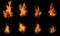 Ai generated texture of fire on a black background, fire flame, burning fire on a dark area, fire background, fire frame, fire fla