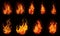 Ai generated texture of fire on a black background, fire flame, burning fire on a dark area, fire background, fire frame, fire fla