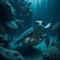 AI generated turtle swimming in the tranquil blue waters of the ocean