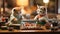 AI Generated: Two Adorable Brown and Ginger Tabby Kittens Crafting Yakitori Skewers in a Japanese Dollhouse Restaurant