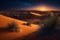 AI-generated ultra HD image showcases a desert at night, with vivid and realistic colors that bring the landscape to life.