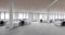 Ai generated an unoccupied office space with rows of empty desks and chairs