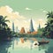 AI generated, vector illustration, flat style, view of Bangkok, the capital city of Thailand. Flat design with simple colors.