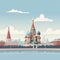 AI generated, vector illustration, flat style, view on the St. Basil’s Cathedral in Moscow, the capital of Russia. Flat design