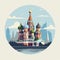 AI generated, vector illustration, flat style, view on the St. Basil’s Cathedral in Moscow, the capital of Russia. Flat design