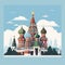 AI generated, vector illustration, flat style, view on the St. Basil’s Cathedral in Moscow, the capital of Russia. Flat design