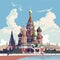 AI generated, vector illustration, flat style, view on the St. Basil’s Cathedral in Moscow, the capital of Russia. Flat design