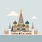 AI generated, vector illustration, flat style, view on the St. Basil’s Cathedral in Moscow, the capital of Russia. Flat design