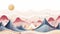 AI generated. Vector illustration. Mountain landscape nursery style. Soft pastel colors. Design for murals, children’s room