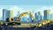 AI generated, vector illustration, view of Construction site with heavy equipment, concept of rebuilding Ukraine after the war