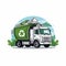 AI generated, vector illustration, Waste management company logo. Green truck for collecting waste. Recycling theme