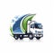 AI generated, vector illustration, Waste management company logo. Green truck for collecting waste. Recycling theme.