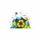 AI generated, vector illustration, Waste management company logo. Recycling theme. Protecting planet earth by recycling.