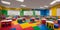 Ai generated a vibrant classroom filled with colorful tables and chairs
