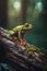 Ai generated vibrant red-eyed tree frog perched on a mossy log in the rainforest