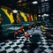 Ai generated a vintage diner with a retro checkered floor and colorful booths