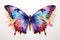 Ai generated watercolor beautiful butterfly in bright palette of colors, flowing paints, wings, isolated on white.