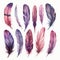 Ai generated watercolor multicolored rich bright feathers, dream catcher, isolated feather for different designs.