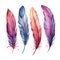 Ai generated watercolor multicolored rich bright feathers, dream catcher, isolated feather for different designs.