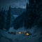 Ai generated a winter camping scene with multiple tents in the snowy wilderness