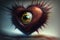 ai generatedimage of a big eye on a cute dino heart, generative ai fantasy love background