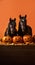 AI generation - the portrait of two horses with halloween pumpkins