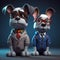 Ai Generative 3D illustration of a couple of cute dogs in a suit and glasses