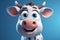 Ai Generative 3d rendering of a cute cartoon cow on a blue background