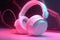 Ai Generative 3d rendering of headphones in abstract color background with glowing lights