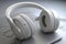 Ai Generative 3d rendering of a pair of white headphones on a digital tablet