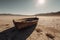 Ai Generative Abandoned boat in the middle of a dry and cracked desert landscape