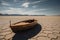 Ai Generative Abandoned boat in the middle of a dry and cracked desert landscape