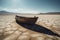 Ai Generative Abandoned boat in the middle of a dry and cracked desert landscape