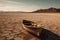 Ai Generative Abandoned boat in the middle of a dry and cracked desert landscape