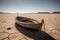 Ai Generative Abandoned boat in the middle of a dry and cracked desert landscape