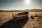 Ai Generative Abandoned boat in the middle of a dry and cracked desert landscape