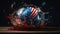 Ai Generative American flag inside a glass ball with splashes of water. 3d rendering