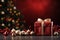 Ai Generative Background of christmas tree and red gift box on a christmas empty background with copy space