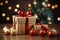 Ai Generative Background of christmas tree and red gift box on a christmas empty background with copy space